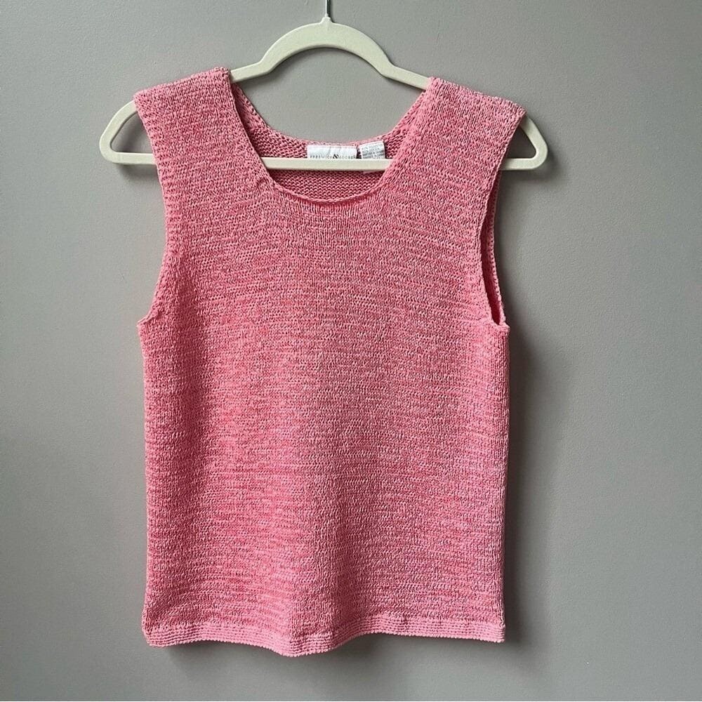 Vintage Sweater‎ Tank Women's Medium Coral Pink Knit Coastal Feminine Beachy Top
